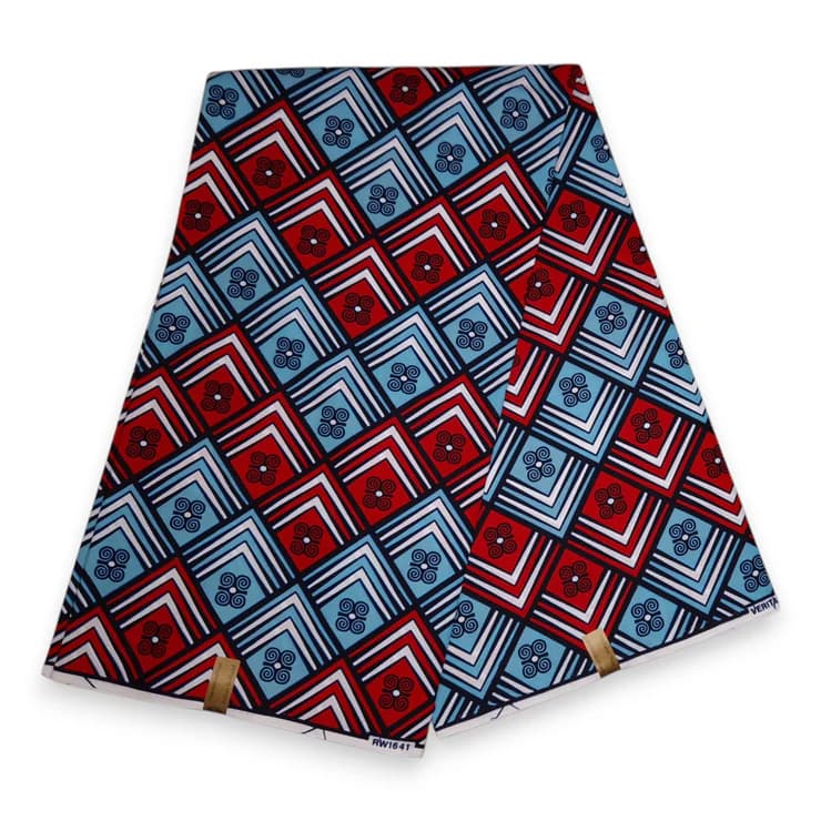 Tissu africain / tissu wax - Blanc /rouge / bleu