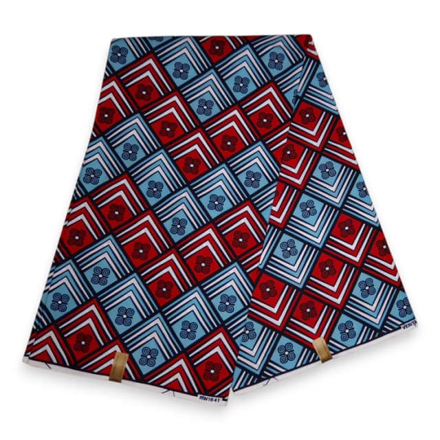 Tissu africain / tissu wax - Blanc /rouge / bleu