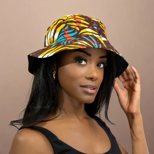 Chapeau bob / Bucket hat imprimé africain - Multicolore Feathers