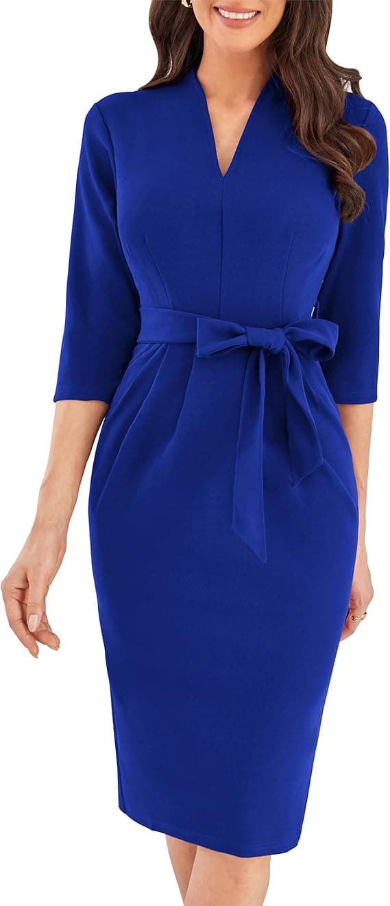 GRACE KARIN Femme Robe de Cocktail Chic et Élégante Robe Crayon Moulante à Manches 3/4 Col en V Robes d'Invité de Mariage