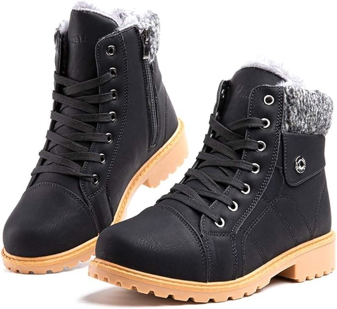 Hitmars Botte Femme Hiver Fourrure Bottines Neige Plates Snow