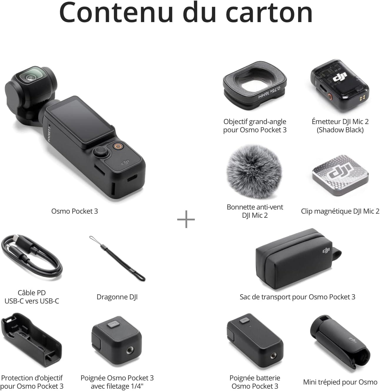 DJI Osmo Pocket 3 Créateur Bundle, camera vlog CMOS 1'' et Vidéo