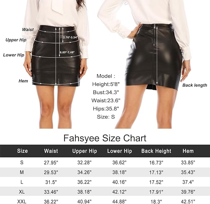 Fahsyee Jupe en cuir synthétique pour femme, taille haute, extensible, fermeture éclair, mini trapèze crayon court, grande taille S-XXL