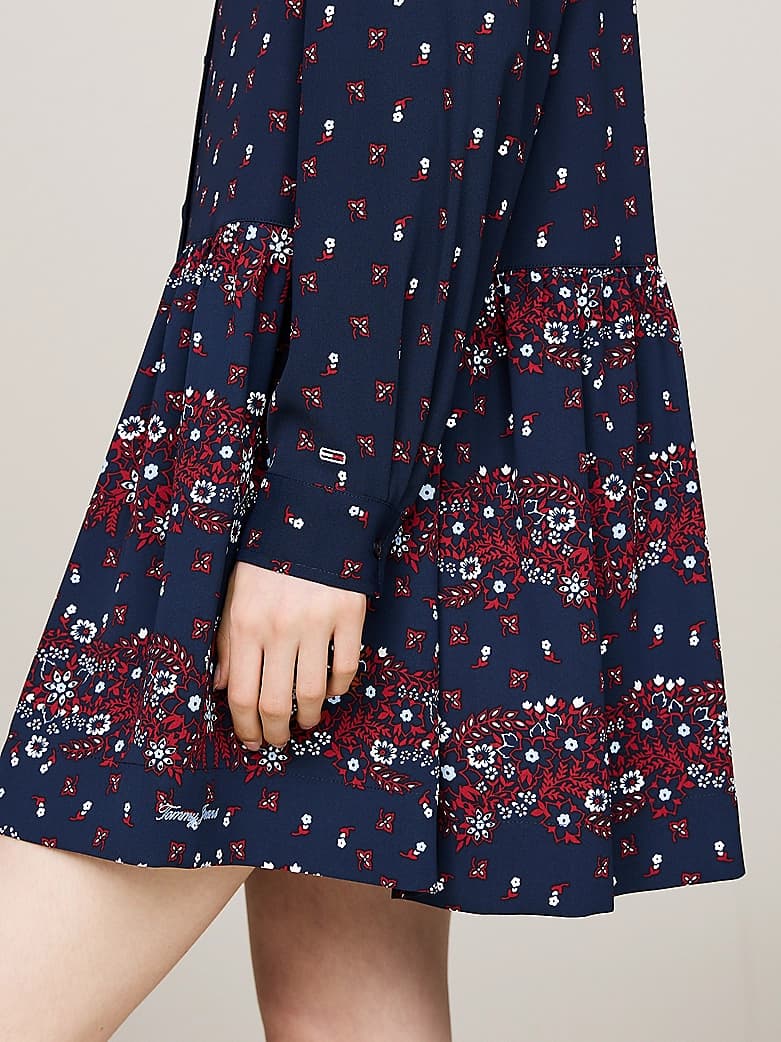 Robe chemise courte à motif floral