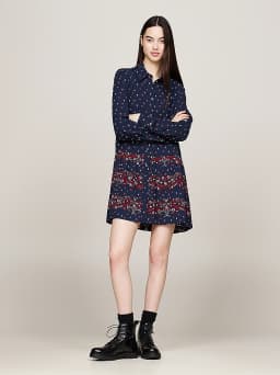 Robe chemise courte à motif floral