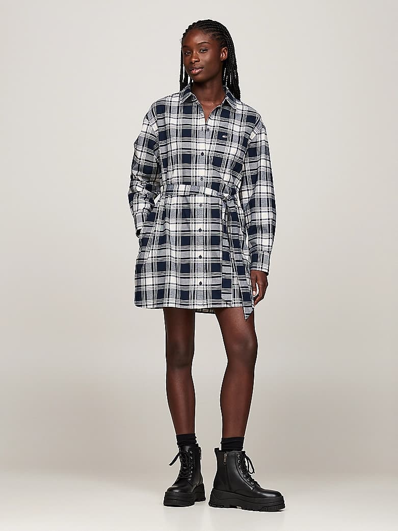Robe chemise décontractée à carreaux