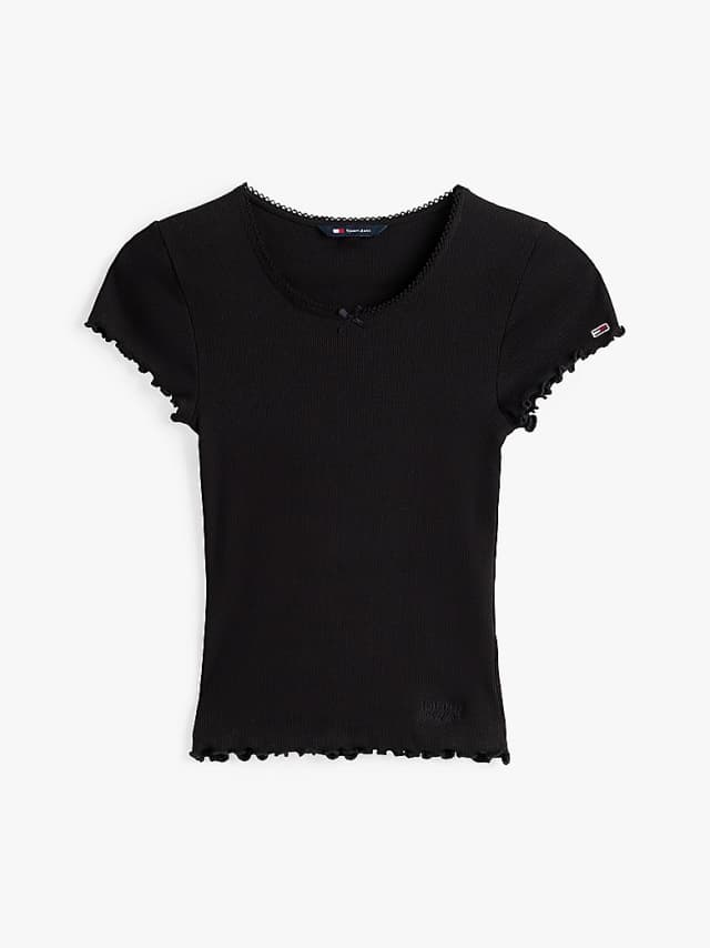 T-shirt ajusté côtelé à manches à volants