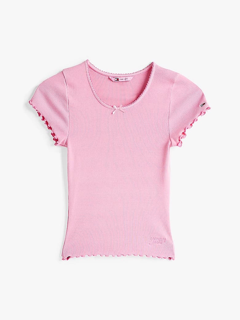 T-shirt ajusté côtelé à manches à volants