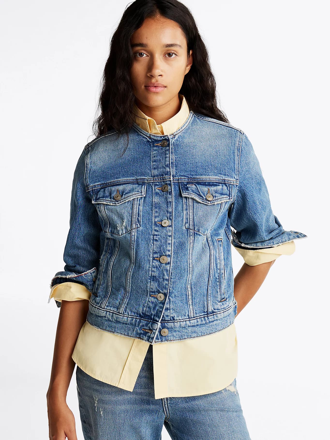 Veste Trucker en denim sans col