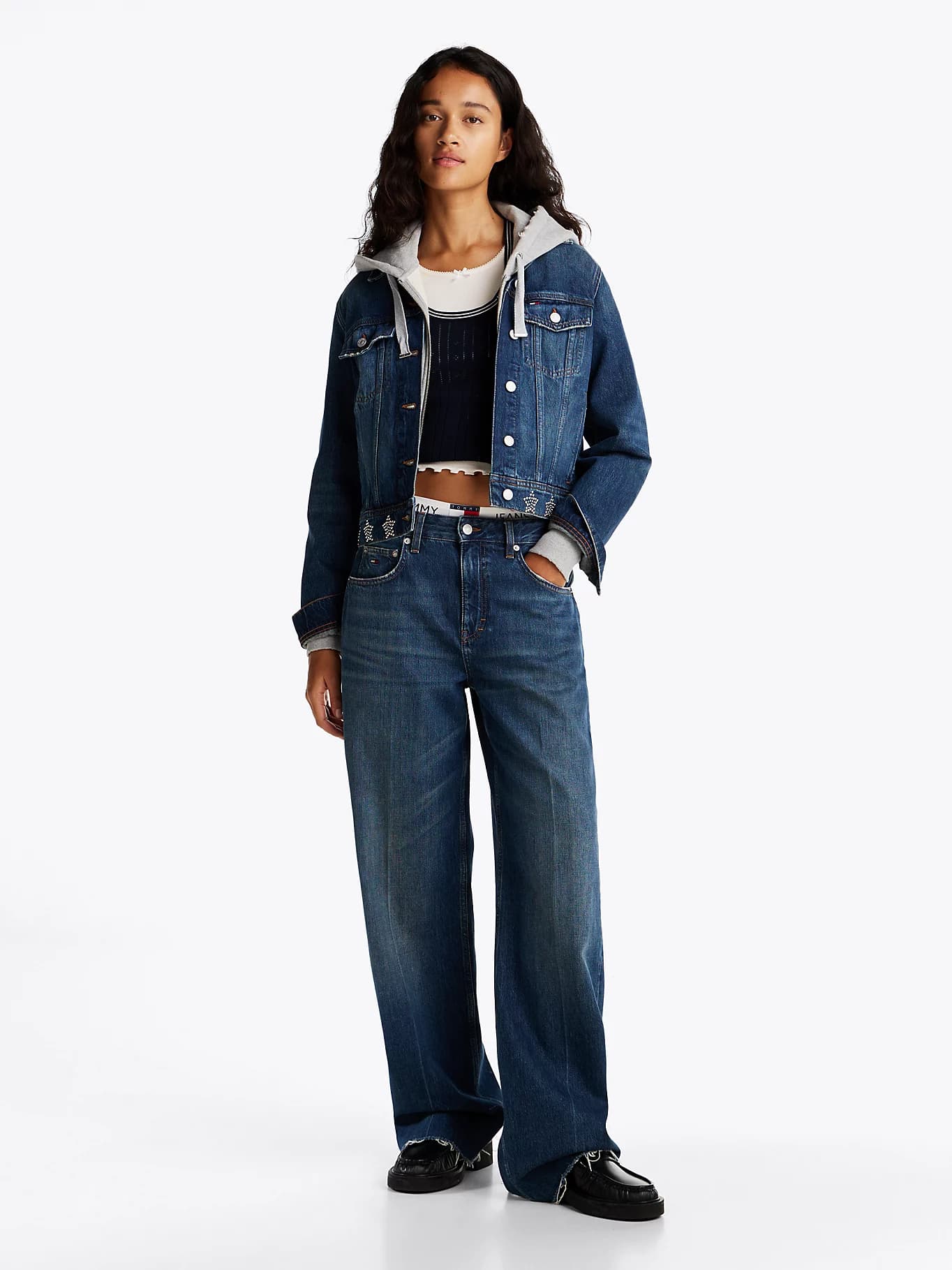 Veste Trucker en denim à clous métalliques