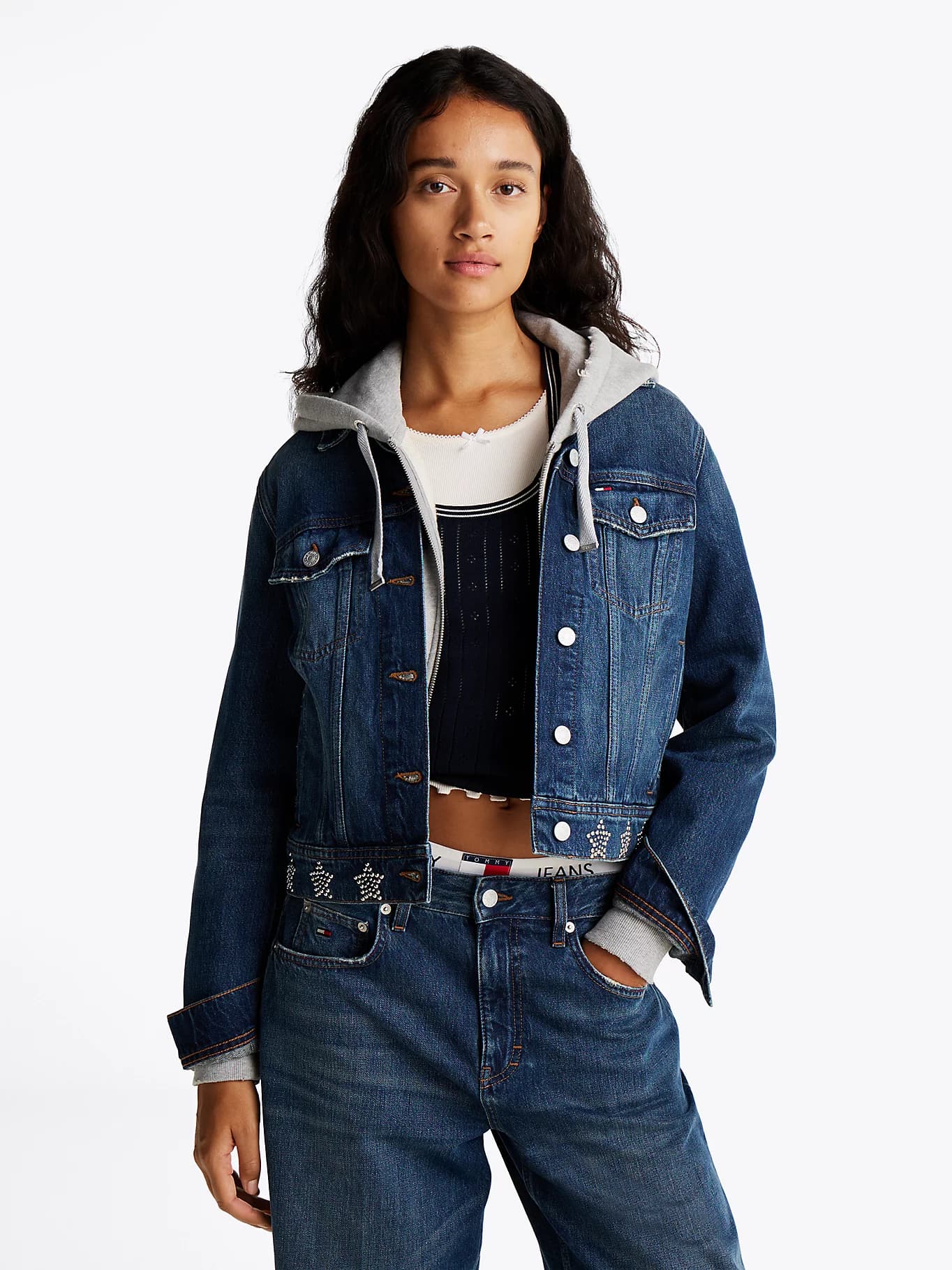 Veste Trucker en denim à clous métalliques