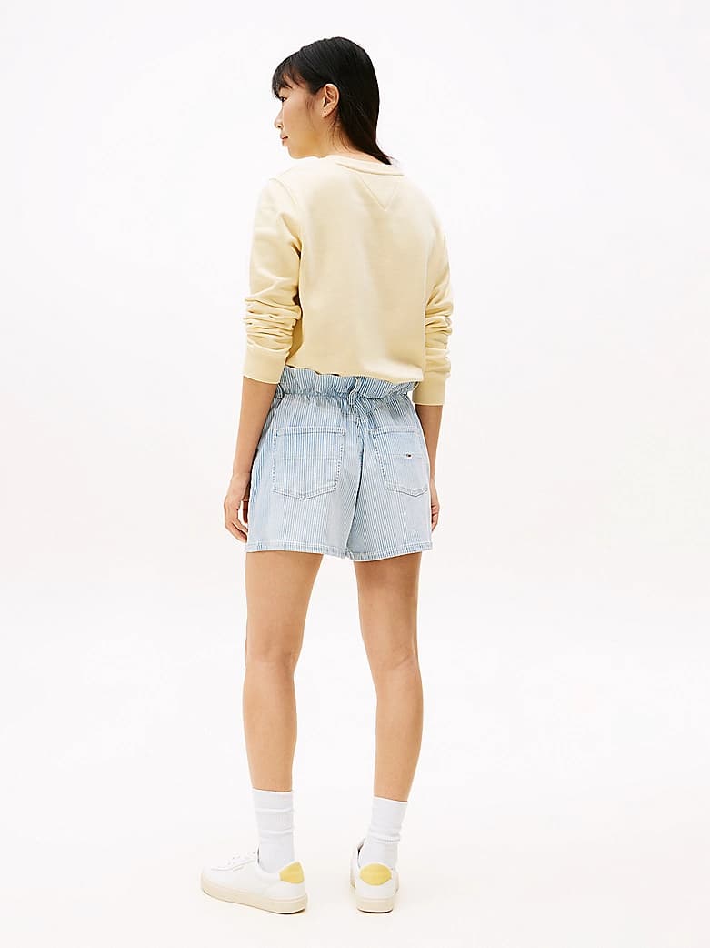 Short ample en jean froncé à la taille
