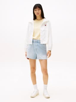 Short ample en jean froncé à la taille
