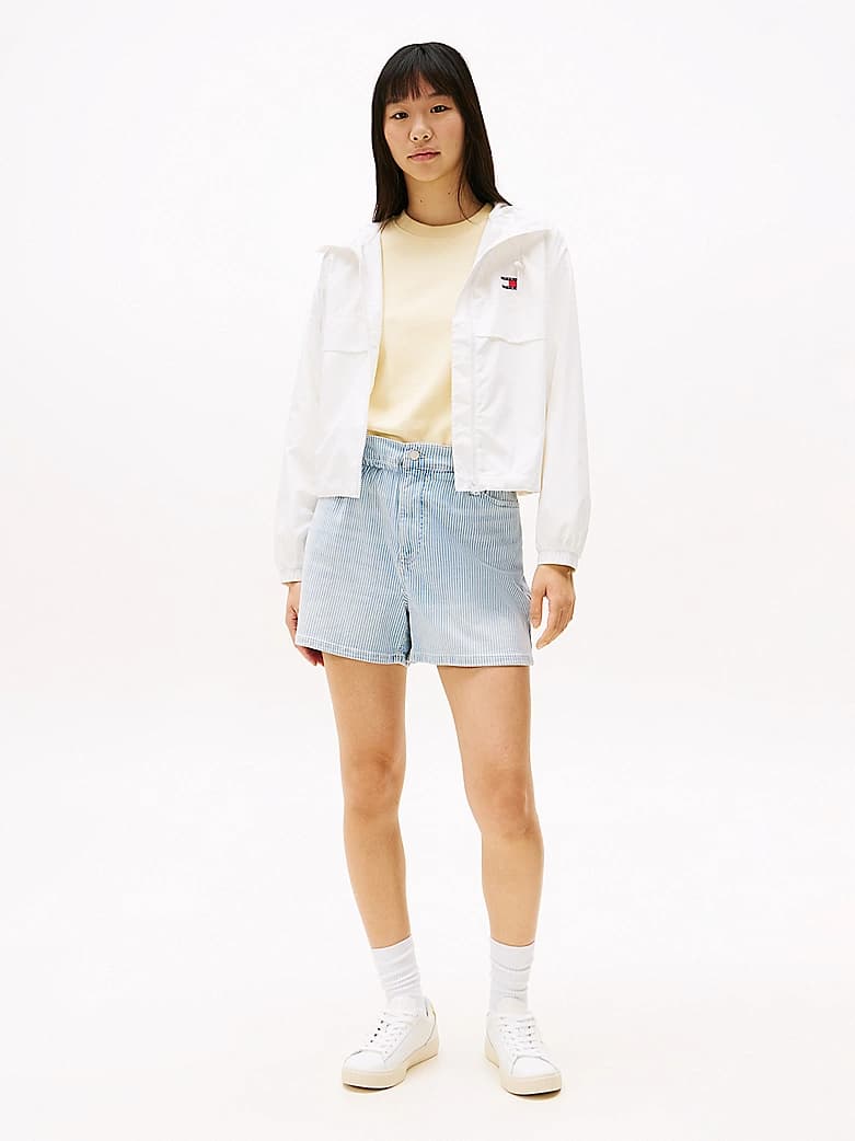 Short ample en jean froncé à la taille