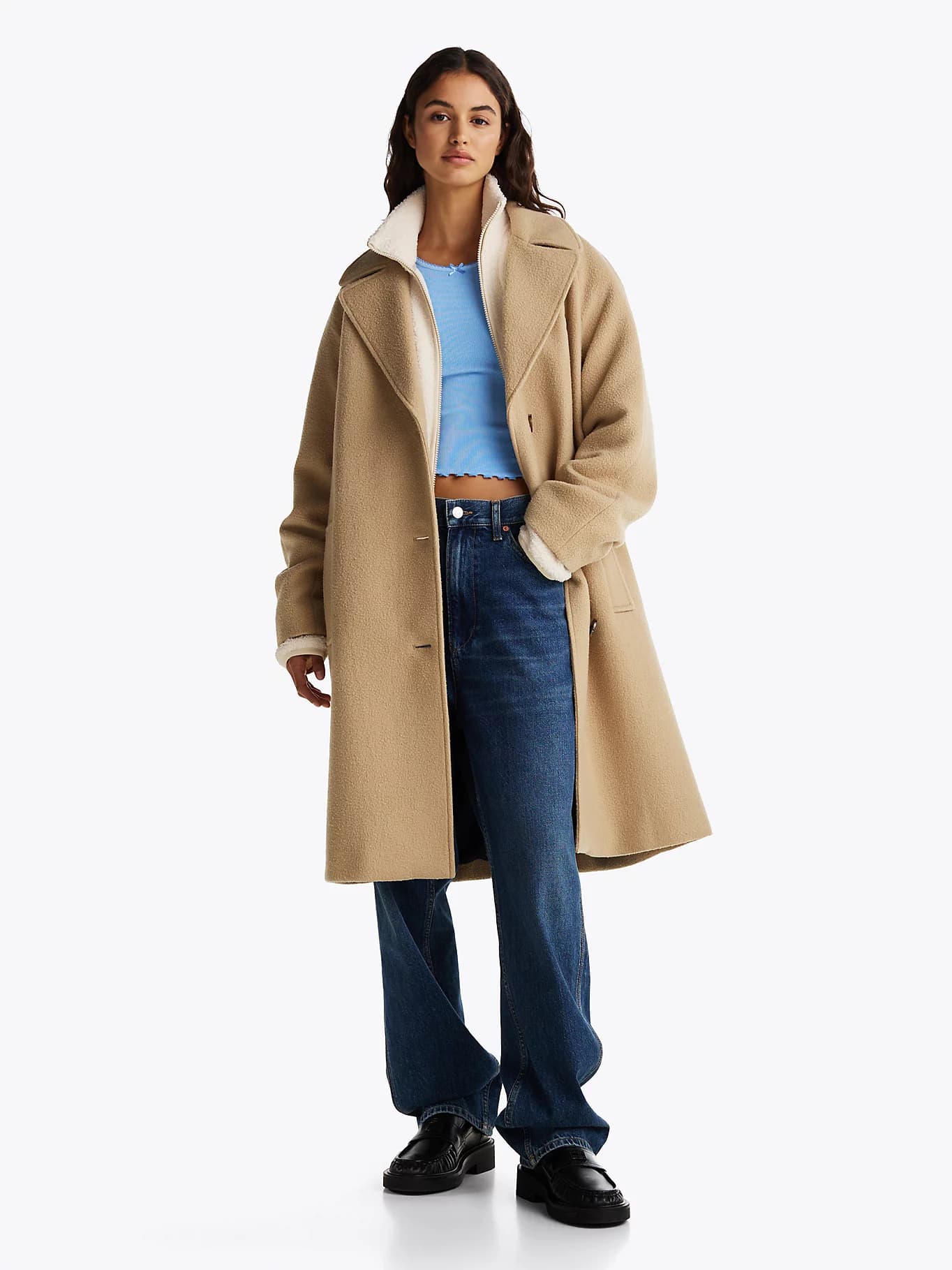 Manteau droit en laine mélangée
