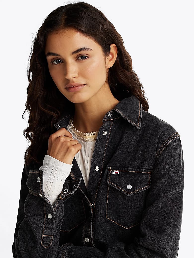 Robe chemise western courte en denim