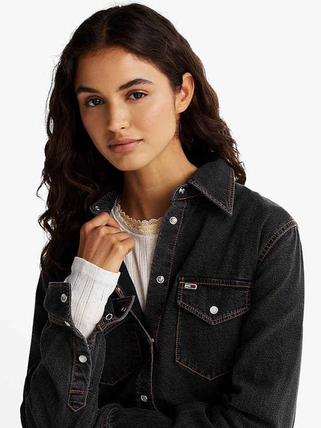 Robe chemise western courte en denim