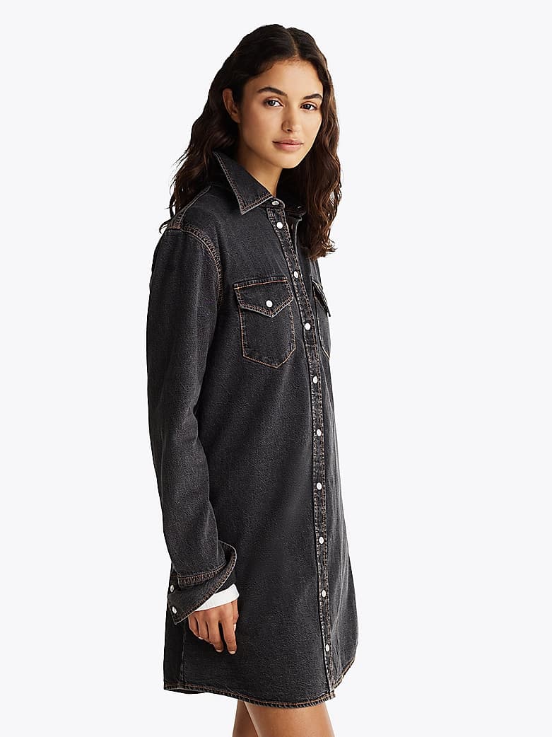 Robe chemise western courte en denim