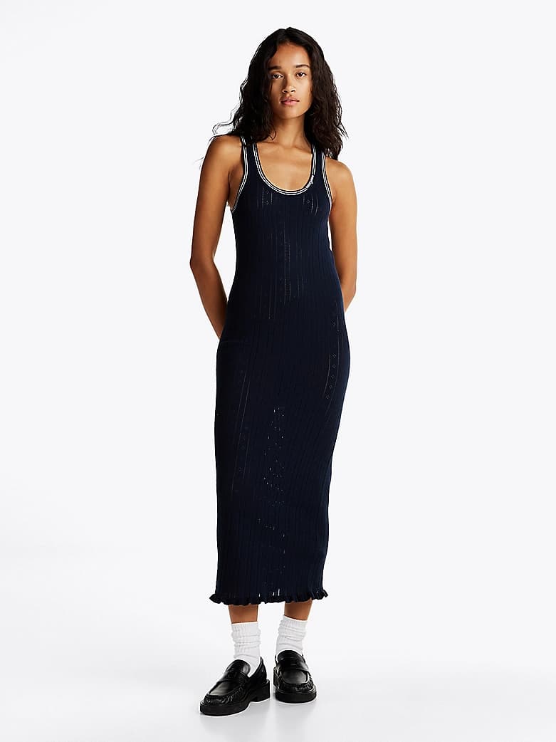 Robe moulante maxi en maille motif pointelle