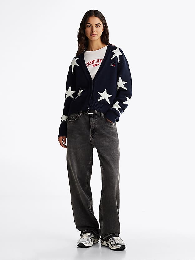 Cardigan tricoté à motif étoiles avec laine