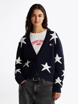 Cardigan tricoté à motif étoiles avec laine