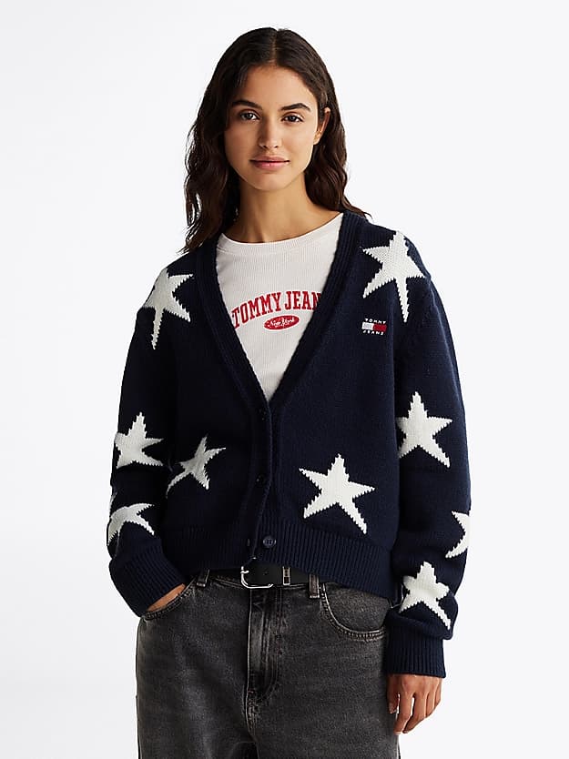 Cardigan tricoté à motif étoiles avec laine