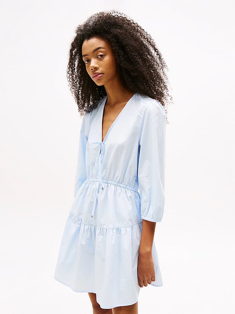 Robe courte décontractée en popeline à volants