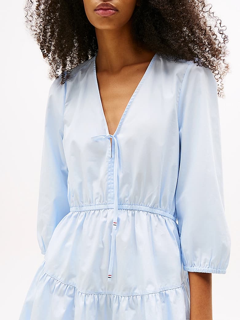 Robe courte décontractée en popeline à volants