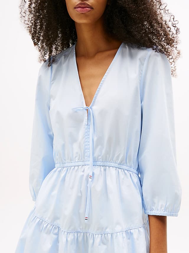 Robe courte décontractée en popeline à volants