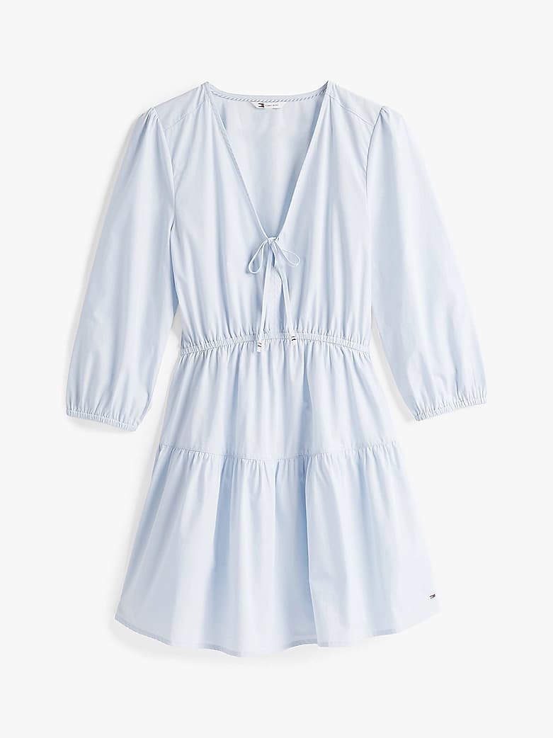 Robe courte décontractée en popeline à volants