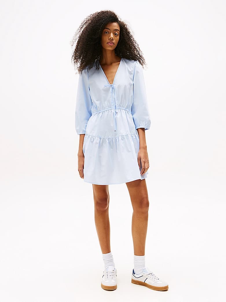 Robe courte décontractée en popeline à volants