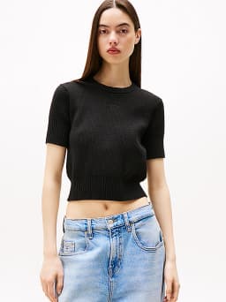 Pull côtelé à manches courtes