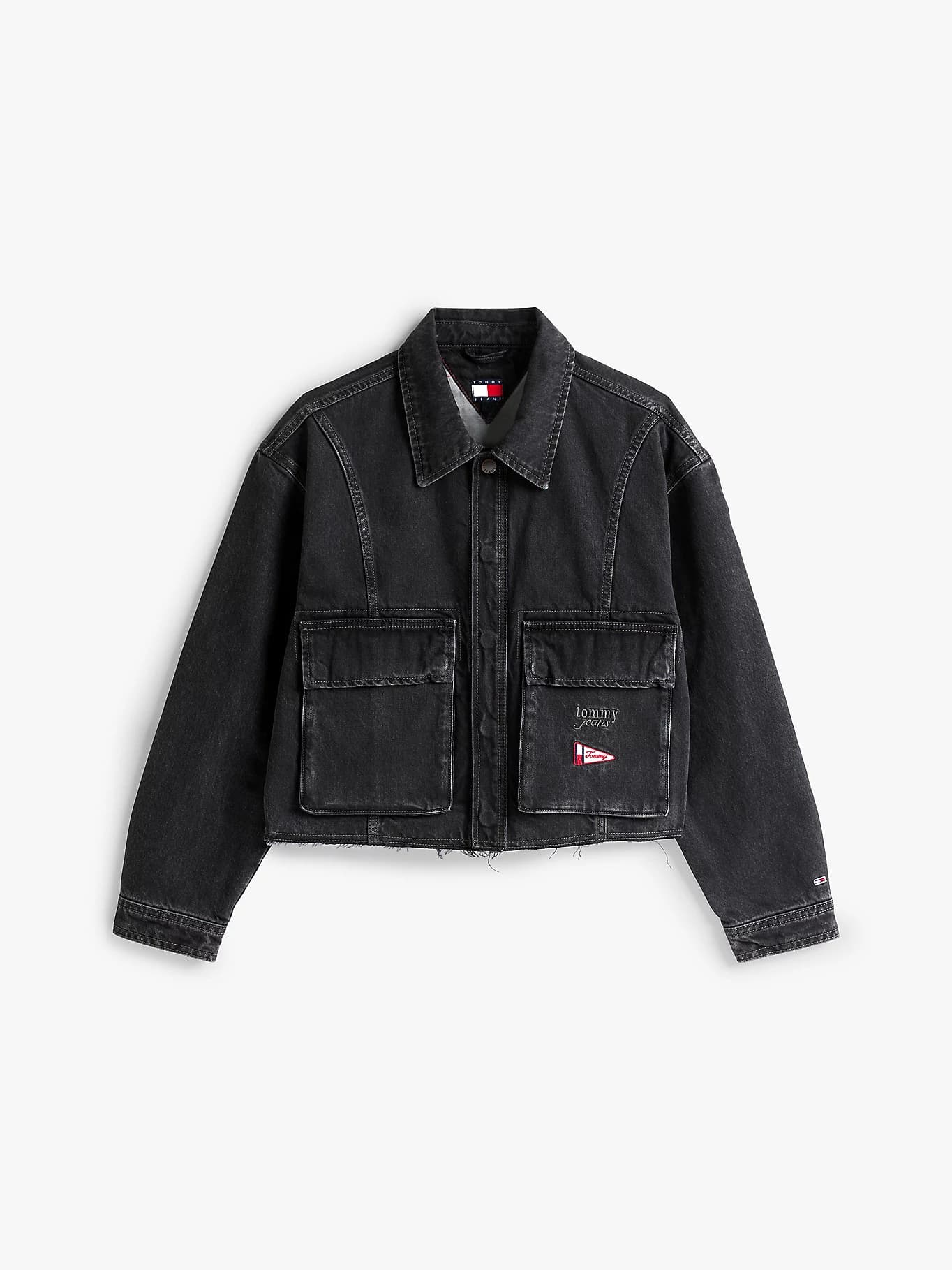Veste courte en denim à ourlet effiloché