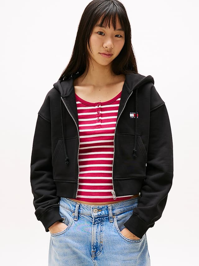 Sweat à capuche boxy Tommy Badge zippé
