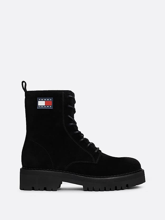 Bottes mi-mollet en daim crantées à lacets