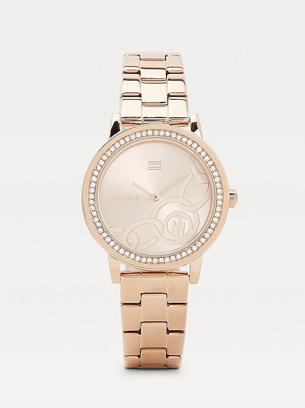 Montre plaqué or rose sertie de cristal
