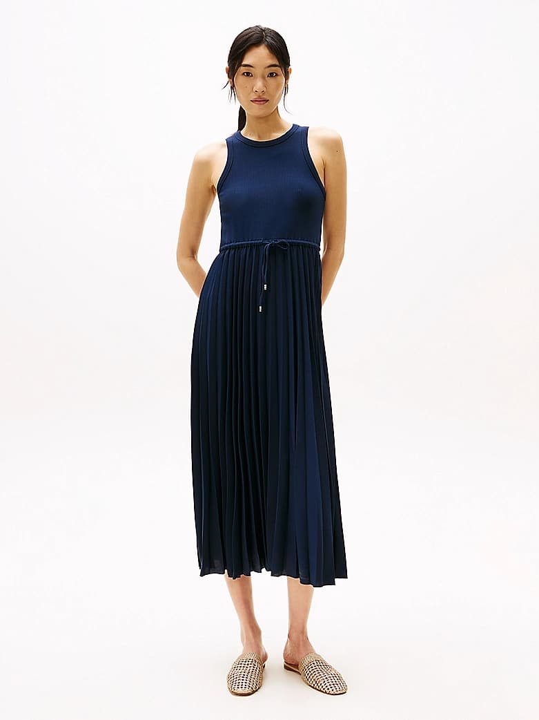 Robe midi plissée sans manches