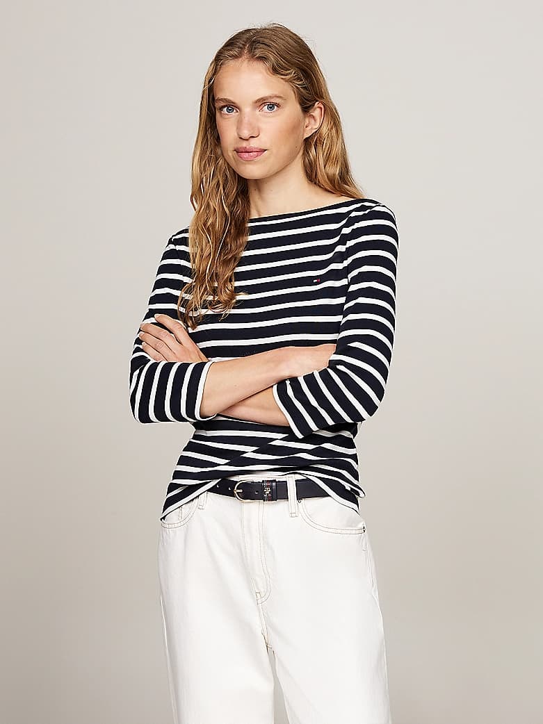 T-shirt à col bateau et manches trois-quarts
