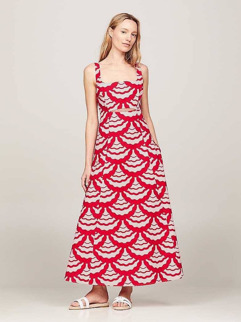 Robe maxi à motif coquilles et découpe