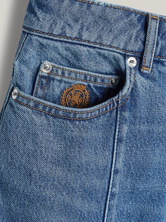 Jupe midi en denim plissée à blason