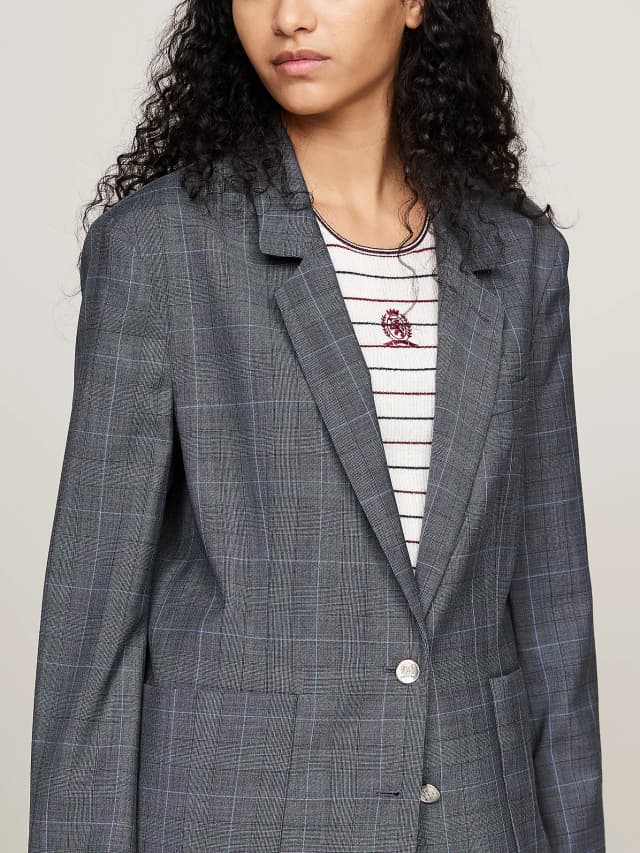 Blazer droit à carreaux et blason