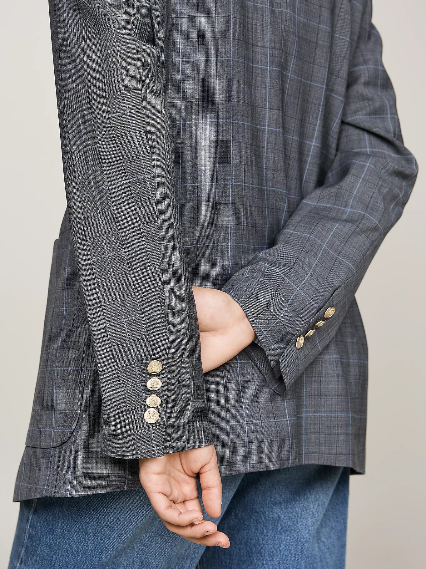 Blazer droit à carreaux et blason