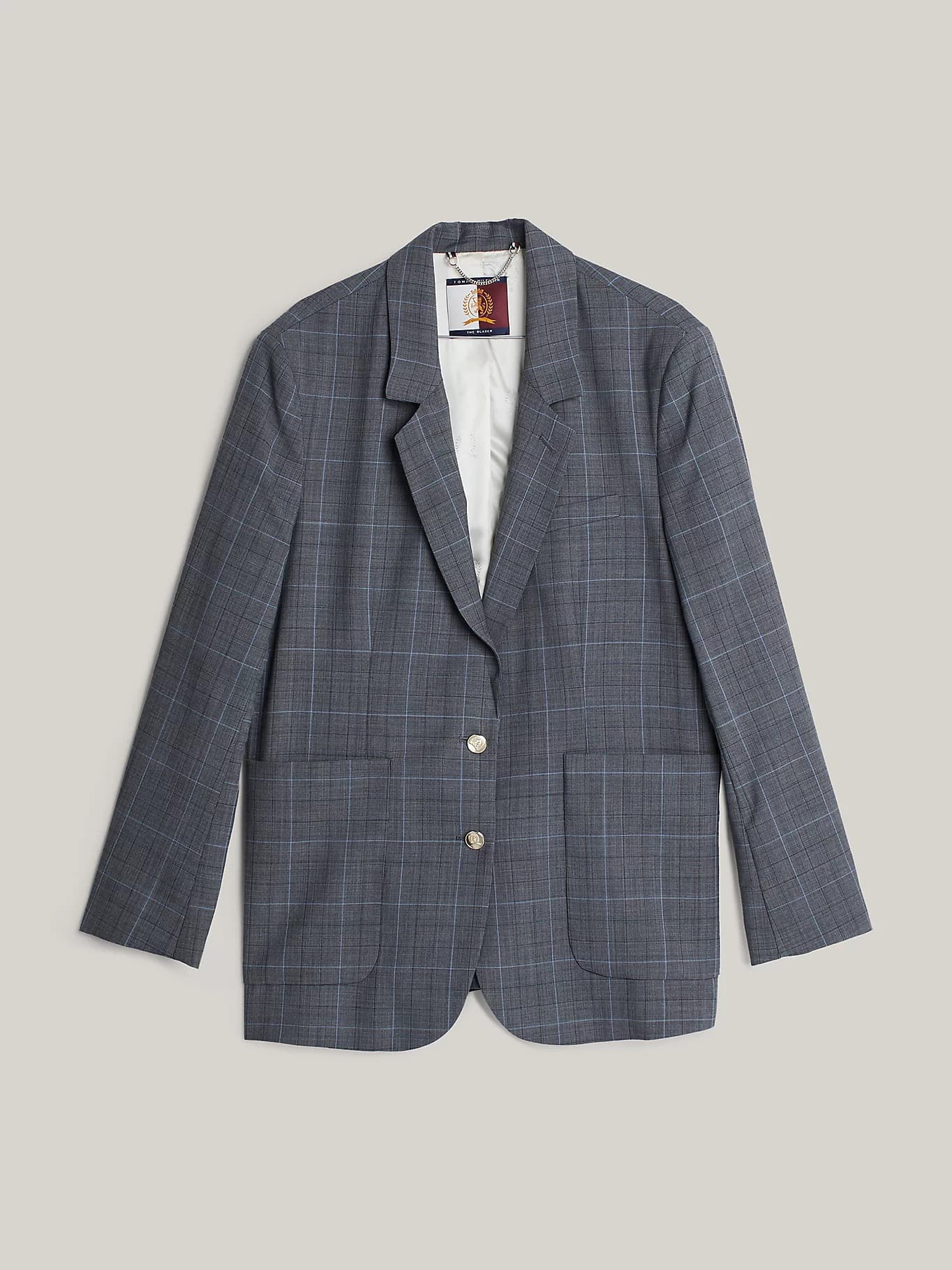 Blazer droit à carreaux et blason