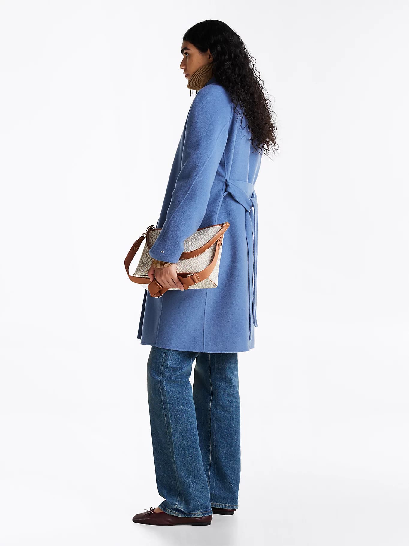 Manteau ceinturé double face à logo tamponné