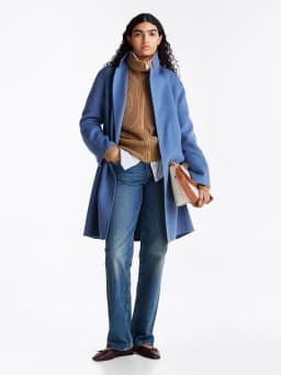 Manteau ceinturé double face à logo tamponné