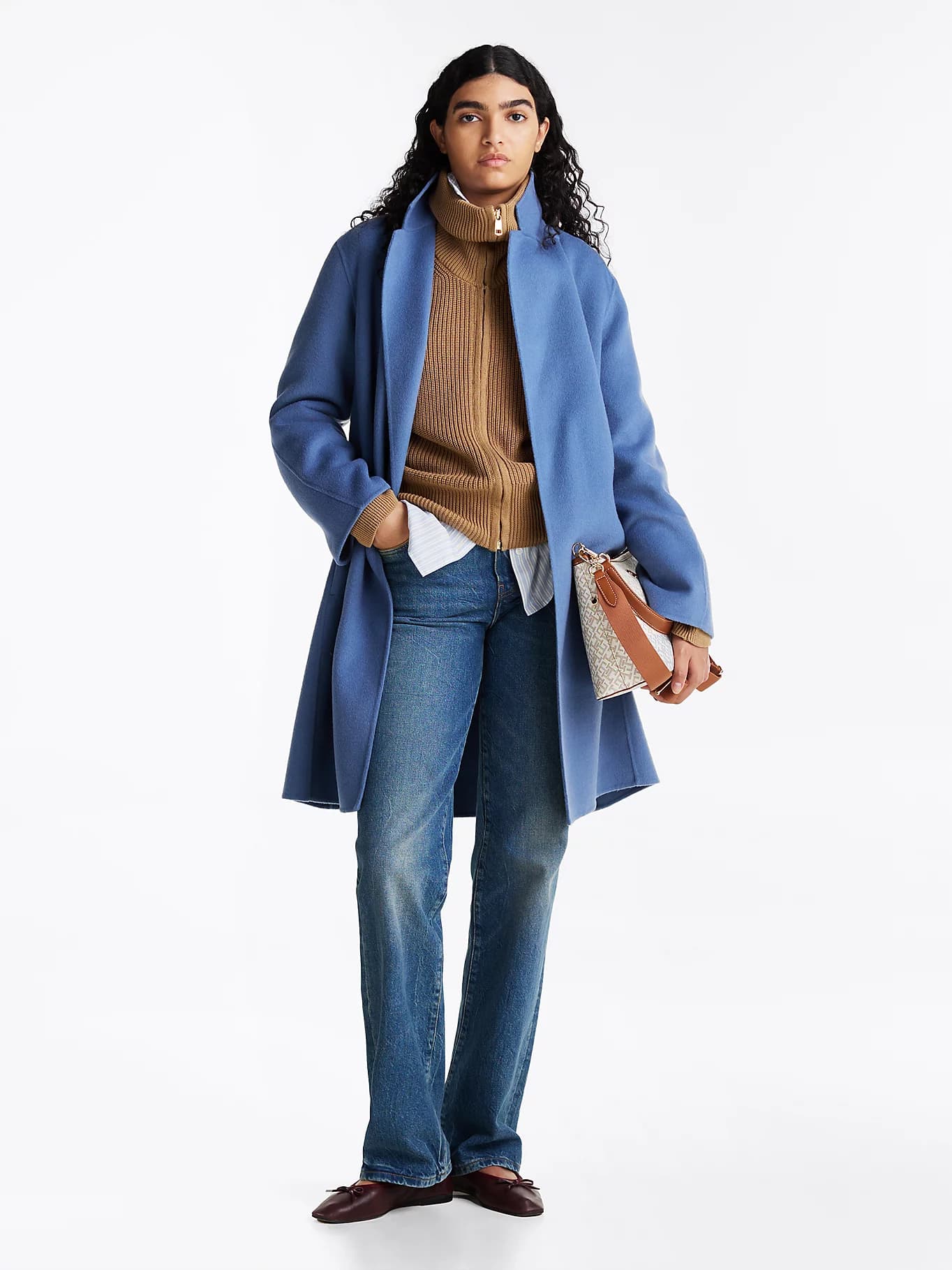 Manteau ceinturé double face à logo tamponné