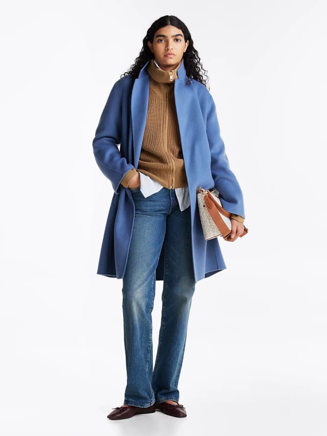 Manteau ceinturé double face à logo tamponné