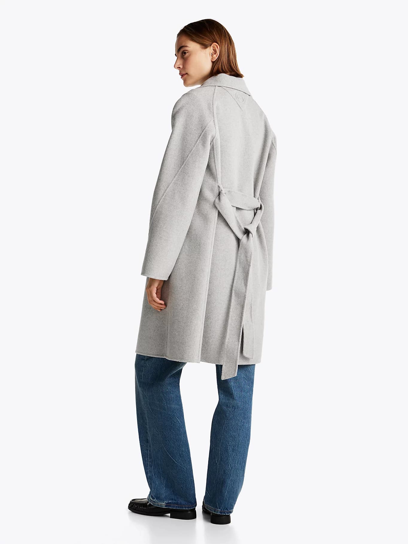 Manteau ceinturé double face à logo tamponné