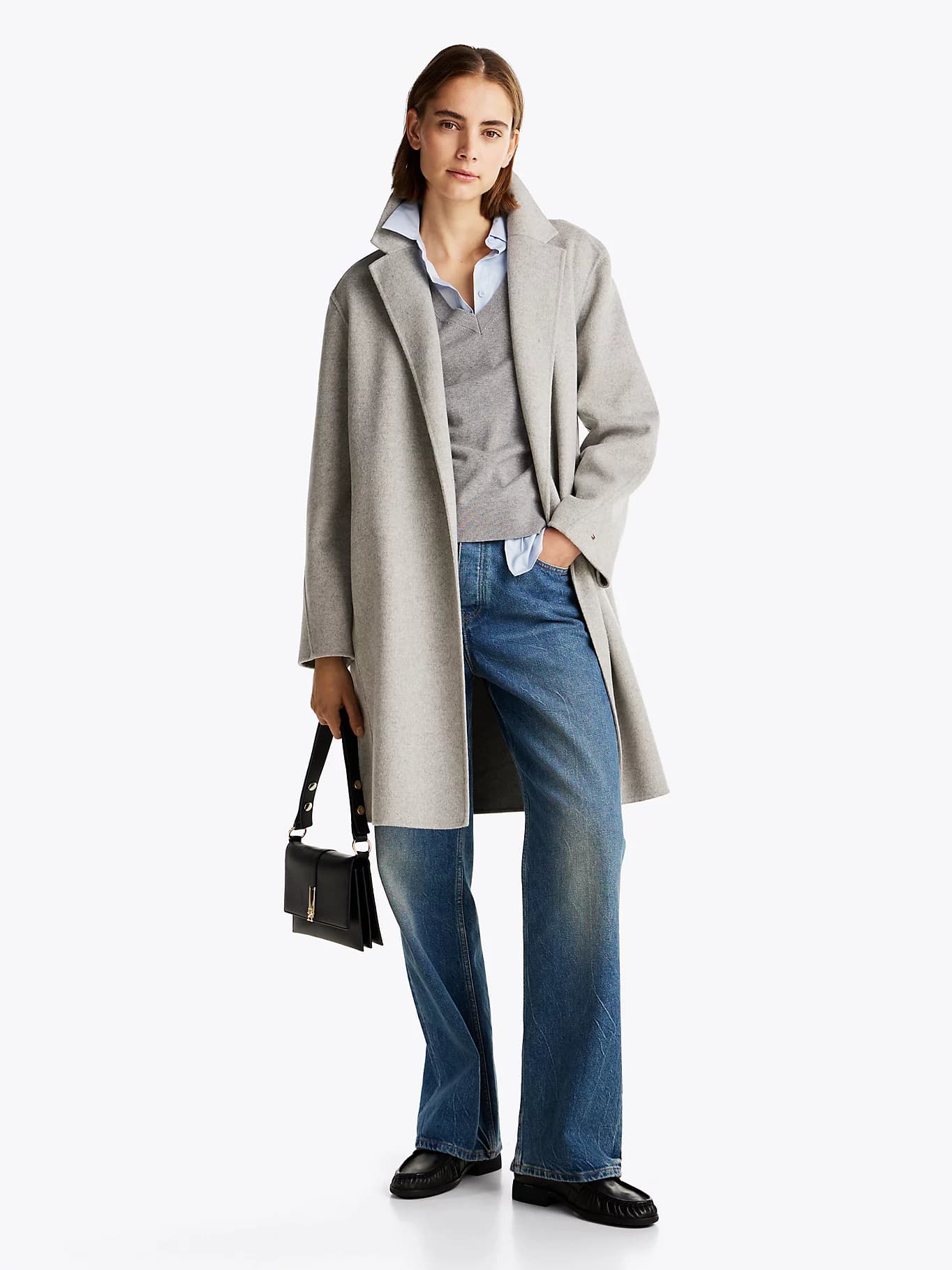 Manteau ceinturé double face à logo tamponné