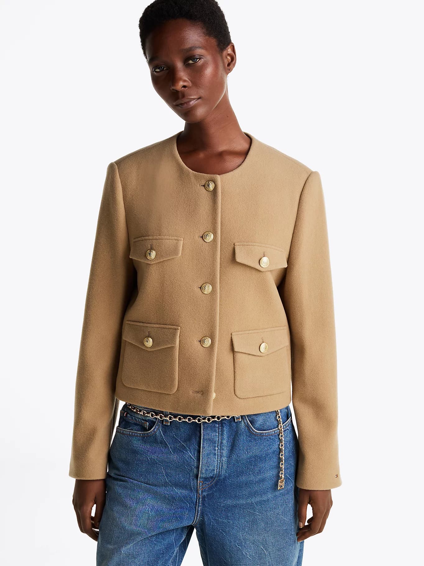 Veste courte en laine majoritaire double face